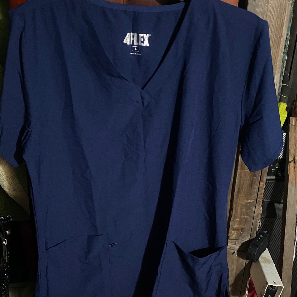 Navy Blue V-Neck Scrub Top